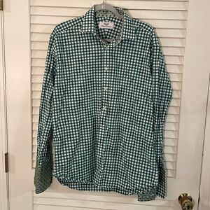 B2B Green Check Classical Formal French Cuff Shiny Abstract Contrast Shirt